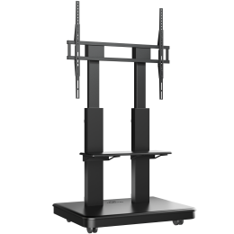 ONKRON TS2811 Elift BLACK — Моторизованная мобильная стойка для ТВ 50-120 (120кг, VESA 200x200-900x800, высота 910-1560мм) с кабель-каналом и полкой.