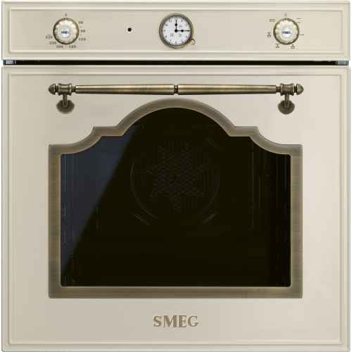 Духовой шкаф Smeg/ Многофункциональный духовой шкаф, 60 см, 6 функций, цвет кремовый, фурнитура латунная