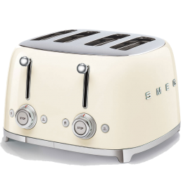 Тостер Smeg tsf03creu, 4 ломтика, кремовый, 6 уровней поджаривания, подогрев, размораживание, багель.