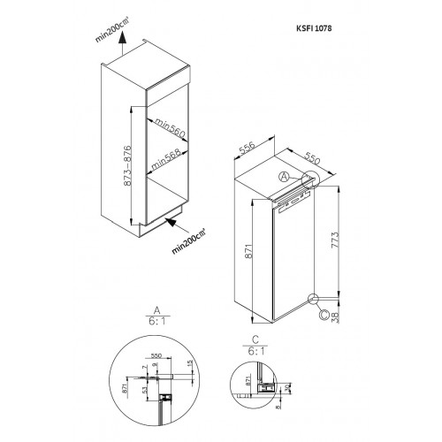 Встраиваемая морозильная камера KORTING 871x556x550 мм, 82 л, No Frost, инверторный компрессор, А++