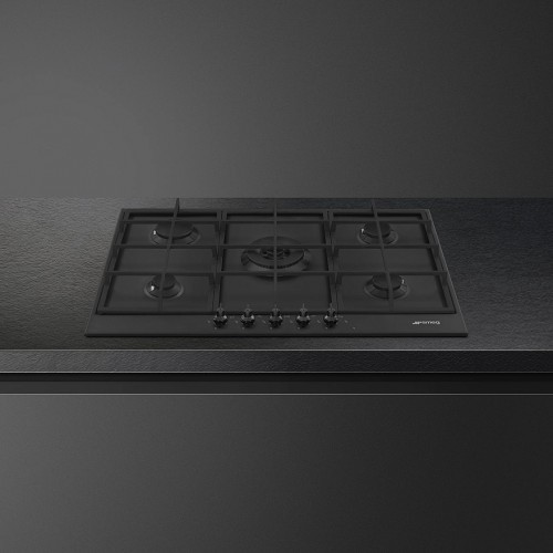 Газовая варочная панель Smeg Classica 72.5 см - 5 конфорок, автоматический поджиг, эмалированный корпус, черный матовый цвет