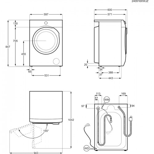 Стиральная машина ELECTROLUX 9 кг с сушкой 5 кг, фронтальная загрузка, 1600 об/мин, инверторный двигатель