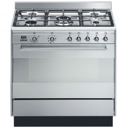 Варочный центр SMEG suk91mfx9, 90х60 см, газовая панель, 5 конфорок, духовой шкаф 129 л, нержавеющая сталь