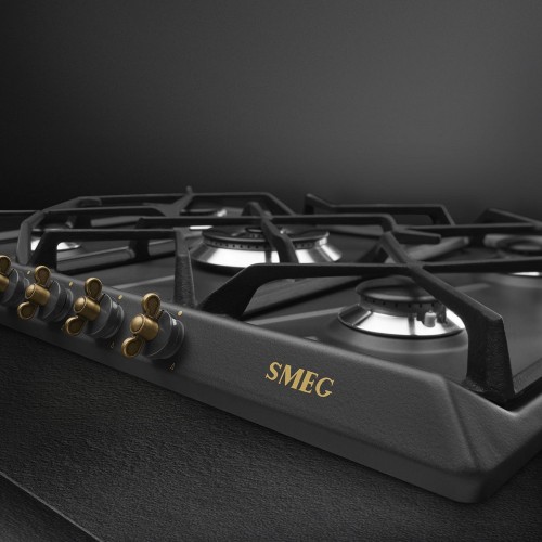 Встраиваемая газовая панель SMEG Coloniale 70 см антрацит с латунной фурнитурой - купить в интернет-магазине