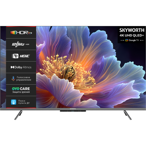 60", Ultra HD, QLED, 300Nit, Google TV, DVB-T2/C/S2, 2.0 ch Sound 10W*2 Dolby Atmos, 120Hz, 3 HDMI, 2 USB, Digital Audio Output, LAN, Composite output, CI, Выход для наушников, 2 Pole, 2025