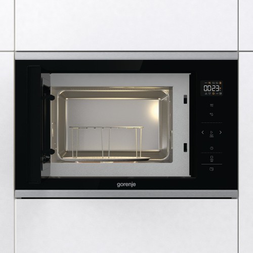 Встраиваемая микроволновая печь Gorenje, 20 л, 5 уровней мощности, гриль, черная, размеры 38x56.8x34 см