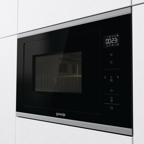 Встраиваемая микроволновая печь Gorenje, 20 л, 5 уровней мощности, гриль, черная, размеры 38x56.8x34 см