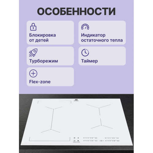Встраиваемая индукционная панель ELECTROLUX 59 см, белая, с индивидуальным слайдером и таймером отключения