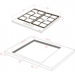 Варочная панель MGG 43 Noir, газ, 3 конфорки, 45 см, электроподжиг, газ-контроль, чугунные решетки, черная.