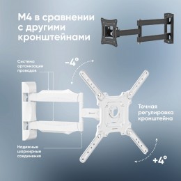 Кронштейн ONKRON M4 White 32-65, VESA 100-400, наклон -5º+8º, поворот 180º, от стены 55-500мм, до 35кг