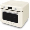 Мини-печь Smeg, поворотные переключатели, LCD дисплей, 10 функций приготовления, пар, таймер, акустический сигнал, галогенная подсветка, 3 стекла в дверце, электронный контроль температуры, объем 30 л, стиль 50-х годов, цвет кремовый