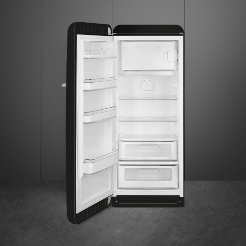 Холодильник SMEG 60 см, однодверный, 270 л, стиль 50-х годов, черный, с морозильной камерой и LED подсветкой