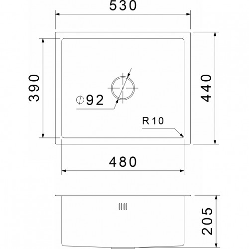 H1: GRANFEST METAL 5344 - Нержавеющая сталь, 1 чаша 480x390x205 мм, универсальный монтаж