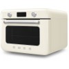 Мини-печь Smeg, поворотные переключатели, LCD дисплей, 10 функций приготовления, пар, таймер, акустический сигнал, галогенная подсветка, 3 стекла в дверце, электронный контроль температуры, объем 30 л, стиль 50-х годов, цвет кремовый