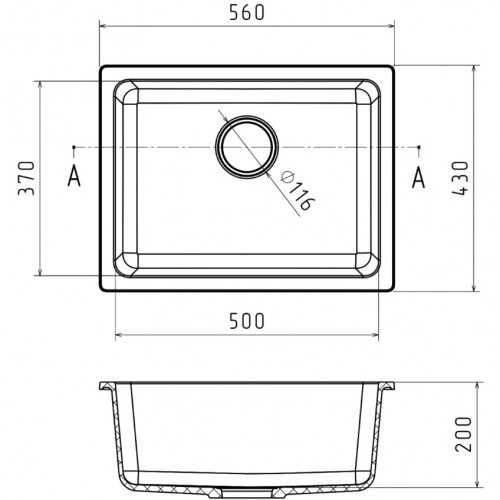 RIVELATO Мойка BERKANA 50 1-чаш 560*430, монтаж: универсальный, материал: кварц, цвет: черный