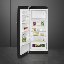Холодильник SMEG FAB28LBL6, 60 см, 270 л, однодверный, стиль 50-х, черный, LED подсветка, морозильная камера, конвекция, MultiFlow, петли слева.