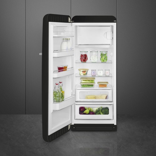 Холодильник SMEG 60 см, однодверный, 270 л, стиль 50-х годов, черный, с морозильной камерой и LED подсветкой