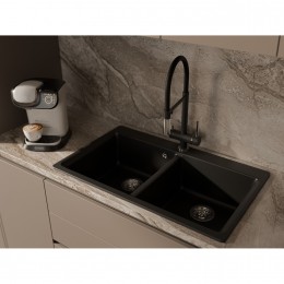 Rivelato Смеситель для кухни Adria U-обр. гибкий излив с краном питьевой воды D-35мм, монтаж: вертикально на раковину, материал: нержавеющая сталь, цвет: черный хром