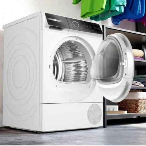 Сушильная машина BOSCH 8 серия с тепловым насосом, загрузка 9 кг, сенсорное управление, 14 программ, класс A+++, белая, габариты 842 х 598 х 613 мм