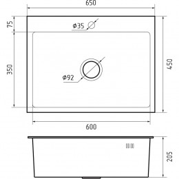 GRANFEST METAL 6545 Inox 1 чаша 600x350x205 врезной монтаж