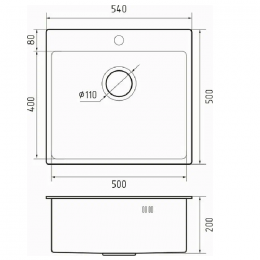 Rivelato Rinox 5450 PVD black Мойка нерж.сталь 1 чаша 540*500*200 мм, монтаж: врезной, материал: нержавеющая сталь, цвет: черный