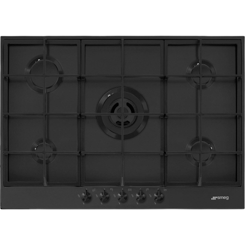 Газовая варочная панель Smeg Classica 72.5 см - 5 конфорок, автоматический поджиг, эмалированный корпус, черный матовый цвет