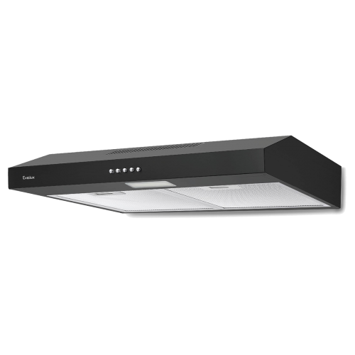 Подвесная вытяжка 60 см с механическим контролем, 3 скорости, 390 м³/ч, LED освещение, черная, 595x480x100 мм