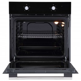 Духовой шкаф EVELUX EO 610 B, 60 см, 65 л, механическое управление, 4 режима, черное стекло.