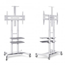 Мобильная стойка ONKRON TS1881 White для ТВ 50-86, VESA 300x100-800x500, макс. вес 90,9 кг, 2 полки, высота 1350-1650 мм.