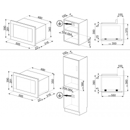Встраиваемая микроволновая печь SMEG/ Встраиваемая микроволновая печь, 60 см, высота 38 см, 5 функций, стекло Deep Black (чёрное)