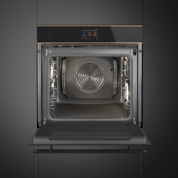 Встраиваемый духовой шкаф SMEG SOP6604S2PNR, 60 см, пар, пиролитическая очистка, 19 функций, черное стекло Eclipse, медный профиль.