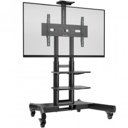 Мобильная стойка ONKRON TS1552 black для ТВ 40-70 (макс. вес 45.5 кг) с регулировкой высоты 1200-1500 мм, 2 полки, кабель-канал, колеса с блокировкой.