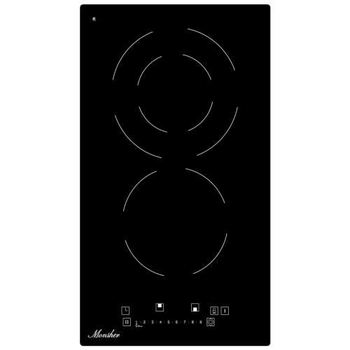 Варочная панель Monsher High-Tech Hi-Light 30 см – 2 конфорки, 9 уровней мощности, слайдерное управление, таймер, автоматическое отключение, черная