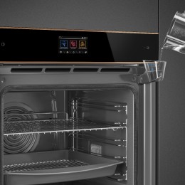 Встраиваемый духовой шкаф SMEG SOP6604S2PNR, 60 см, пар, пиролитическая очистка, 19 функций, черное стекло Eclipse, медный профиль.