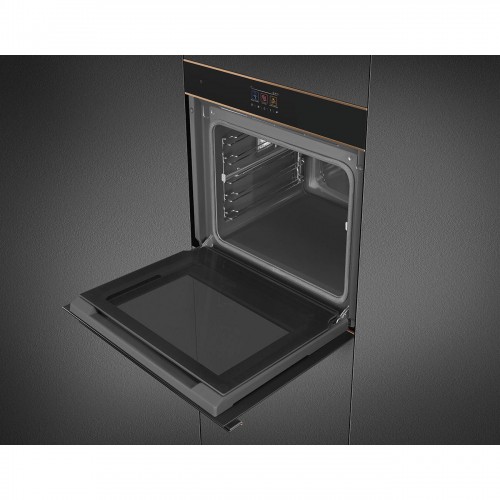 Встраиваемый духовой шкаф SMEG Dolce Stil Novo с паром и пиролитической очисткой, 60 см, 19 функций, черное стекло Eclipse, медный профиль