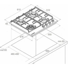 Газовая варочная поверхность Kuppersberg FG 62 W, 60 см, 4 конфорки, WOK (3,8 кВт), автоподжиг, газ-контроль, белая.