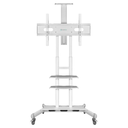 Мобильная стойка ONKRON TS1881 White для ТВ 50-86, VESA 300x100-800x500, макс. вес 90,9 кг, 2 полки, высота 1350-1650 мм.