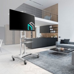 Мобильная стойка ONKRON TS1881 White для ТВ 50-86, VESA 300x100-800x500, макс. вес 90,9 кг, 2 полки, высота 1350-1650 мм.