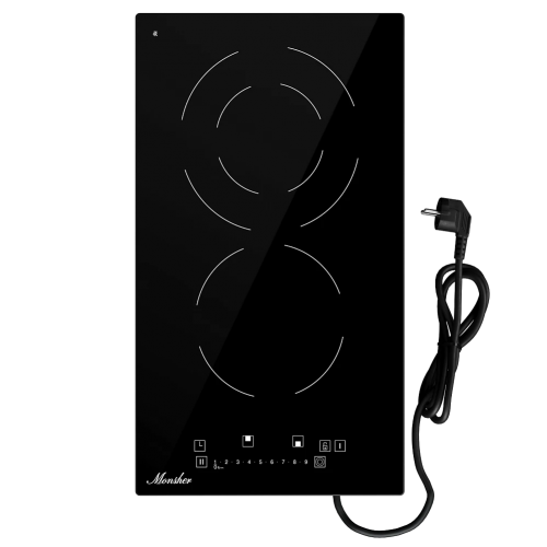 Варочная панель Monsher High-Tech Hi-Light 30 см – 2 конфорки, 9 уровней мощности, слайдерное управление, таймер, автоматическое отключение, черная
