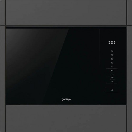 Встраиваемая микроволновая печь Gorenje 20 л с грилем, 15 автопрограмм и электронным управлением - черная, размеры 38.6х59.4х31.7 см