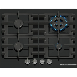 Газовая варочная панель Bosch PNH6B6K40, 60см, 4 конфорки, WOK, чугунные решетки, стекло, газ-контроль