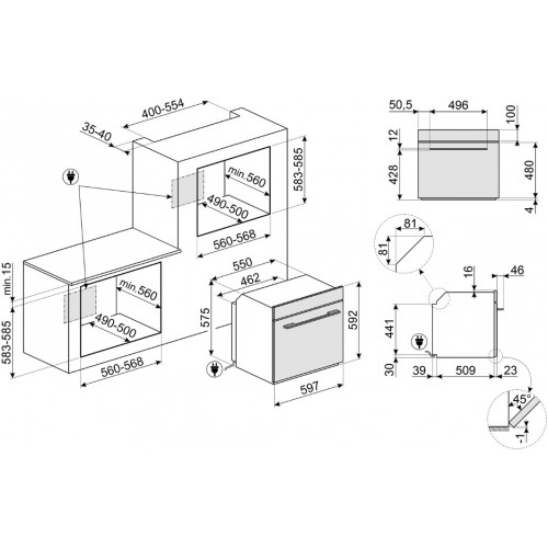Встраиваемый духовой шкаф SMEG 60 см, 10 функций, черное стекло, класс A+