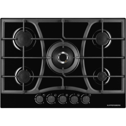 Встраиваемая газовая панель Kuppersberg FG 73 B, 70 см, 5 конфорок, WOK, автоподжиг, чугунные решетки, черная