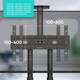 Мобильная стойка ONKRON TS1552 black для ТВ 40-70 (макс. вес 45.5 кг) с регулировкой высоты 1200-1500 мм, 2 полки, кабель-канал, колеса с блокировкой.