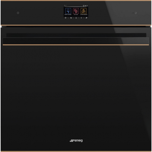 Встраиваемый духовой шкаф SMEG Dolce Stil Novo с паром и пиролитической очисткой, 60 см, 19 функций, черное стекло Eclipse, медный профиль