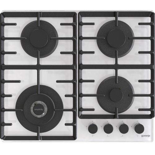 Встраиваемая газовая панель GORENJE с газ-контролем и чугунными решетками, 60 × 13 × 52 см, белая