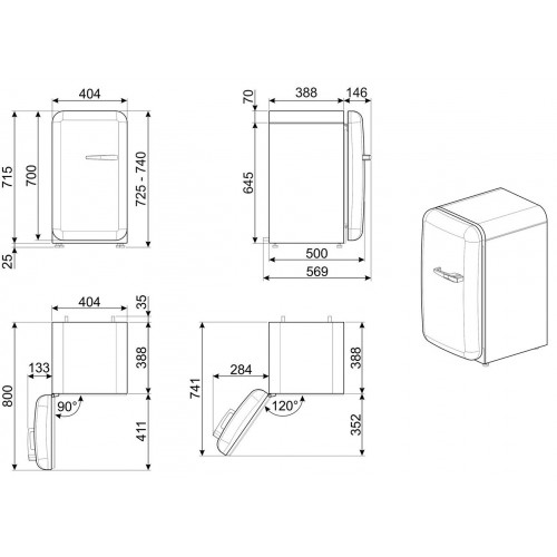 Холодильник SMEG 50-х годов, однокамерный, 34 л, серебристый, энергоэффективность С