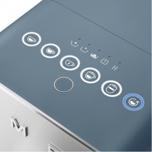 Автоматическая кофемашина Smeg 1350 Вт с регулировкой помола, подсветкой и 19 бар давления - синяя