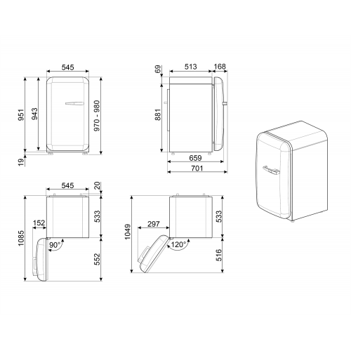 Холодильник SMEG 50-х годов, однокамерный, оранжевый, 122 л, с морозильной камерой и компрессором, класс D