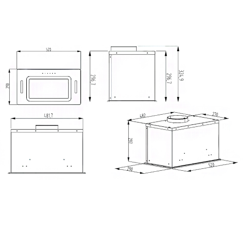 Встраиваемая вытяжка EVELUX 60 см, 950 м³/ч, 3 скорости, сенсорное управление, LED подсветка, черная